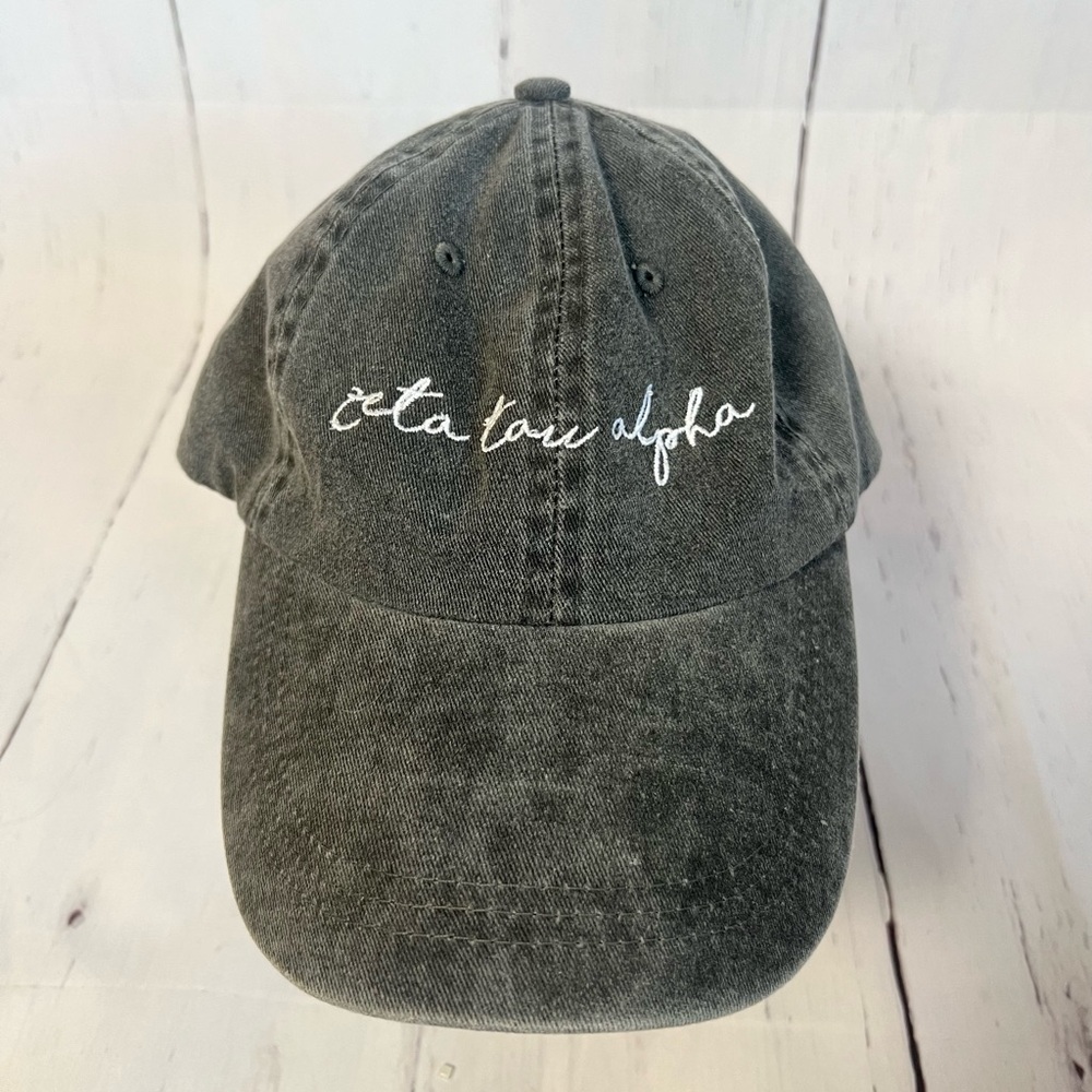 Black washed out denim Zeta Tau Alpha embroidered Baseball Cap
